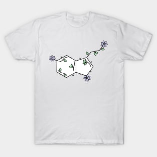 Serotonin neurotransmitter organic with flower and leaves floral. T-Shirt